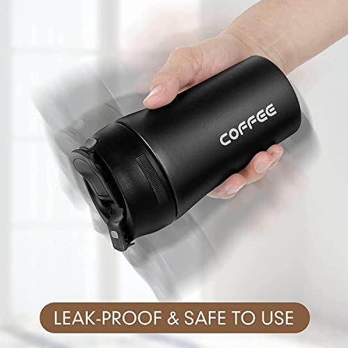 Wosta Travel Mug, Insulated Coffee Cup with Leakproof Lid,Vacuum Insulation Stainless Steel Reusable for Hot Cold Coffee, Non-Slip Protective Cover, (Matte Black, 400 Ml) - Image 5