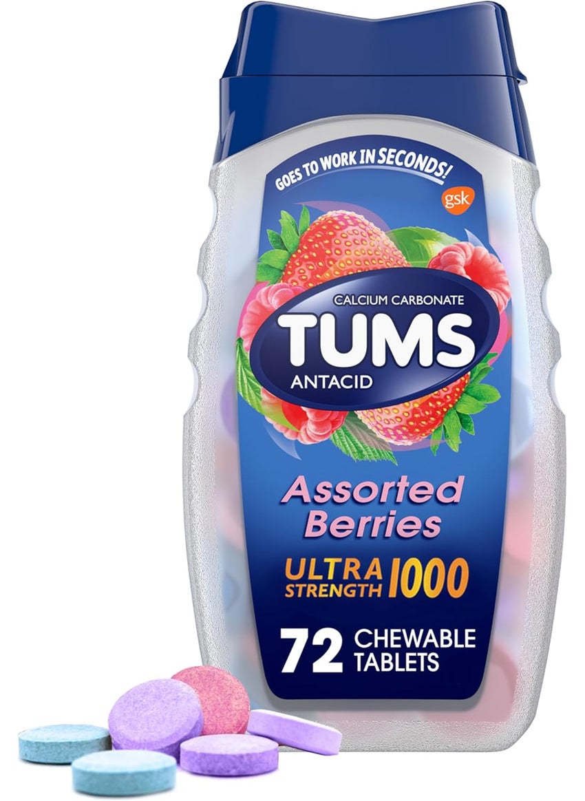 TUMS TUMS Ultra Strength Chewable Antacid Tablets for Heartburn Relief and Acid Indigestion Relief, Assorted Berries - 72 Count 