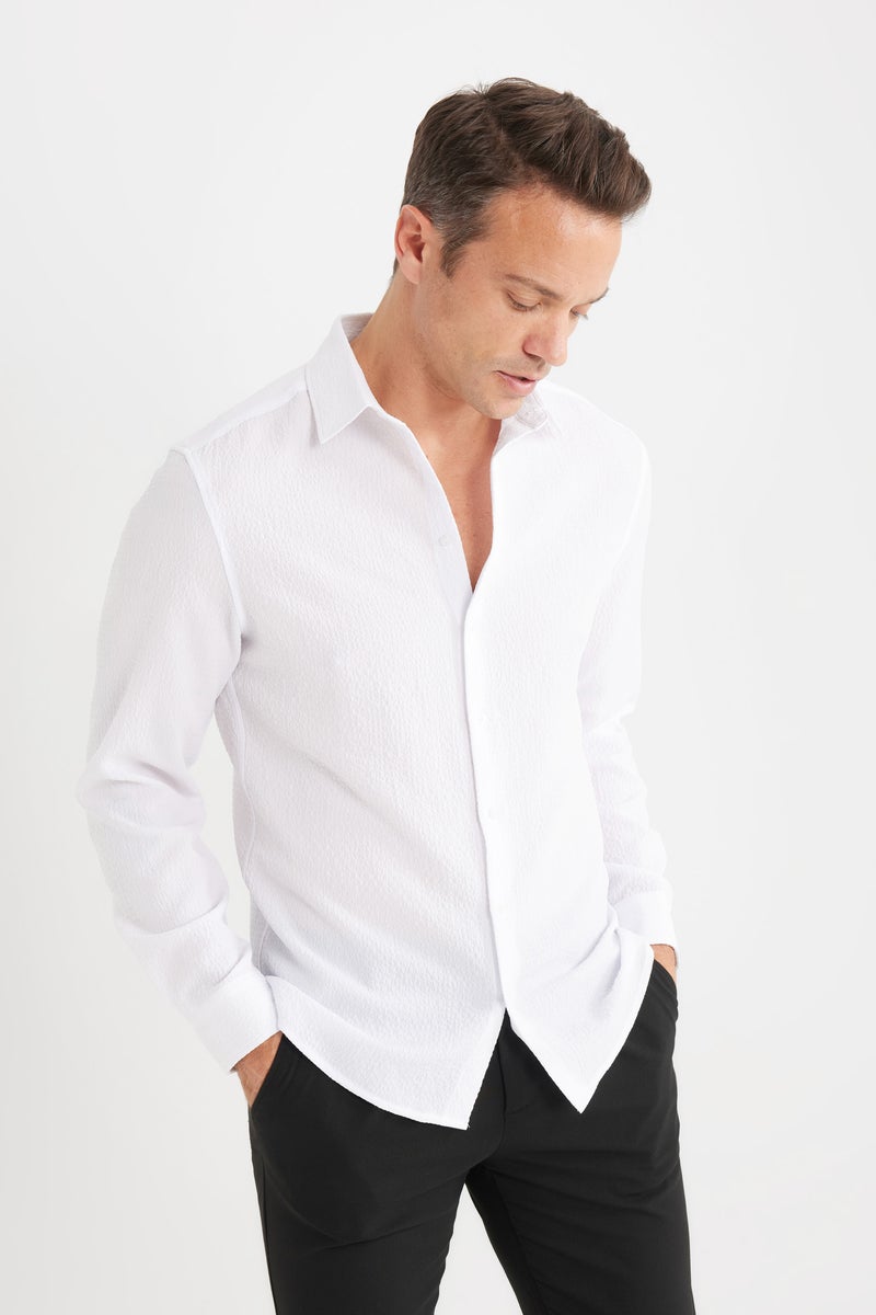 DeFacto Man Modern Fit Polo Collar Woven Long Sleeve Shirt  - Image 2