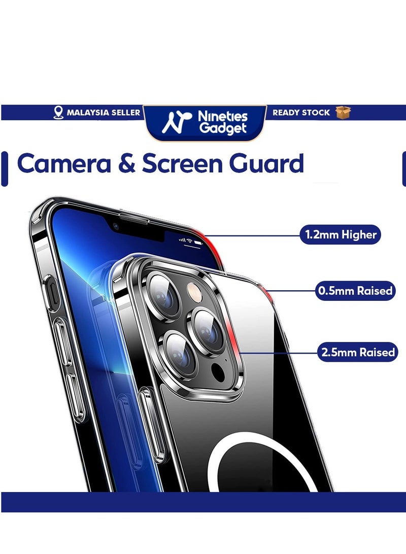 Clear Magnetic Case for iPhone 14 Pro Compatible with Magsafe Card Wallet & Wireless Chager, Screen & Camera Protection Shockproof Magsafe Cover for Apple iPhone 14 Pro