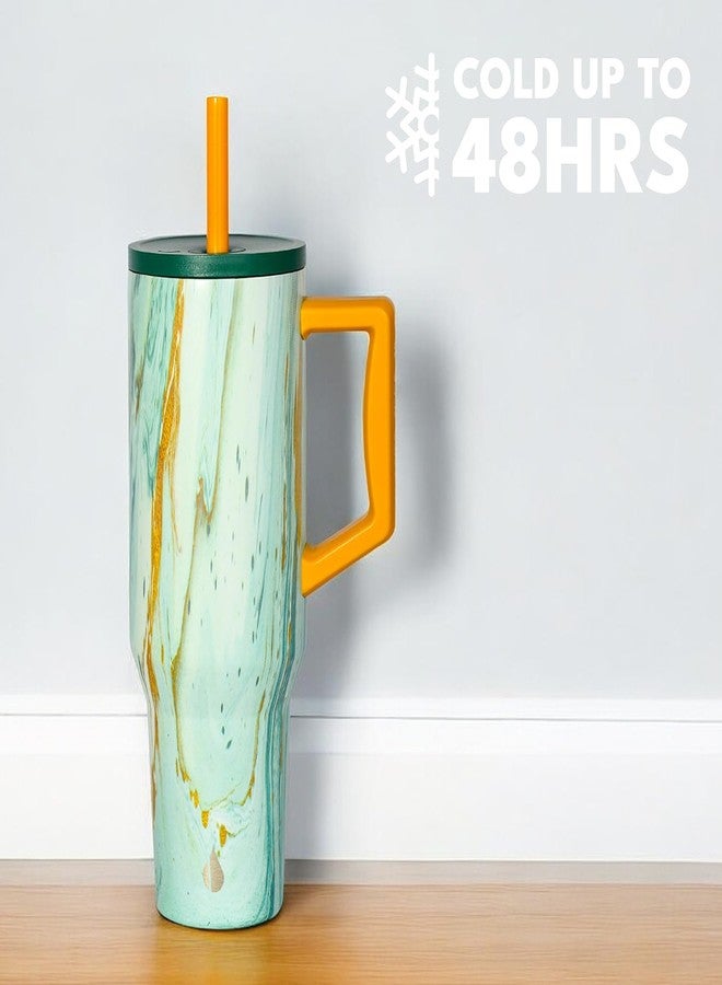 إليمنتال كوب Elemental سعة 40 أونصة مع مقبض وماصة - مصنوع من الفولاذ المقاوم للصدأ معزول ومقاوم للانسكاب للمشروبات الساخنة والباردة - كوب قهوة للسفر مع ماصتين وغطاء مقاوم للانسكاب - 40 أونصة - Aurora Glow - Image 4