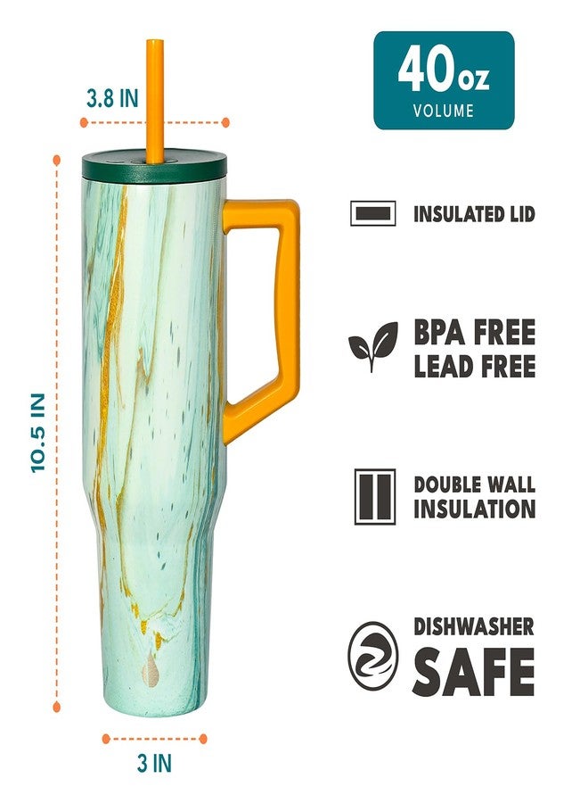 إليمنتال كوب Elemental سعة 40 أونصة مع مقبض وماصة - مصنوع من الفولاذ المقاوم للصدأ معزول ومقاوم للانسكاب للمشروبات الساخنة والباردة - كوب قهوة للسفر مع ماصتين وغطاء مقاوم للانسكاب - 40 أونصة - Aurora Glow - Image 2