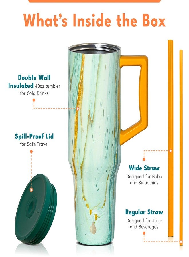 إليمنتال كوب Elemental سعة 40 أونصة مع مقبض وماصة - مصنوع من الفولاذ المقاوم للصدأ معزول ومقاوم للانسكاب للمشروبات الساخنة والباردة - كوب قهوة للسفر مع ماصتين وغطاء مقاوم للانسكاب - 40 أونصة - Aurora Glow - Image 3