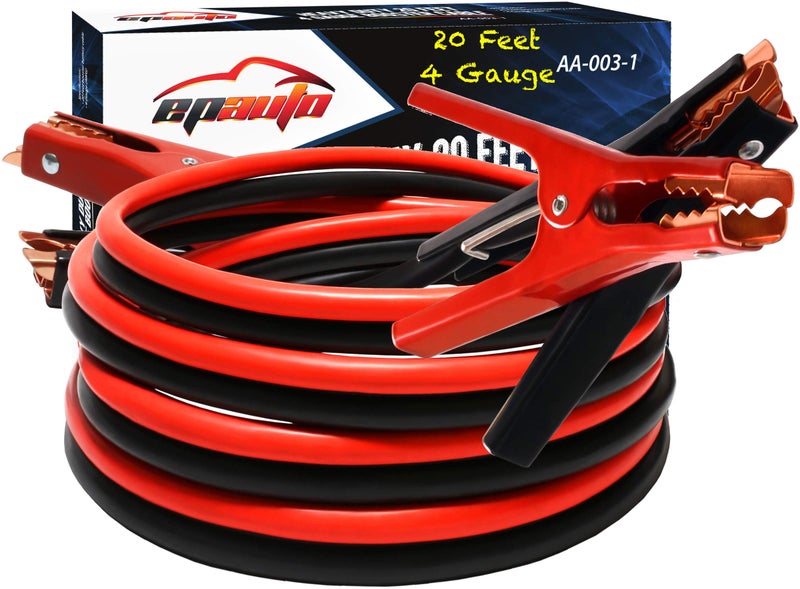 EPAuto 4 Gauge x 20 Ft 500A Heavy Duty Booster Jumper Cables with Travel Bag and Safety Gloves (4 AWG x 20 Feet) - Image 1