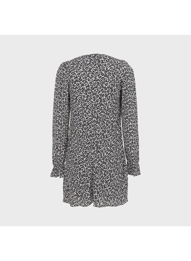 Zara european & American Style Leopard Print Elegant Square Neck A-line Long Sleeve Short Dress - Image 3