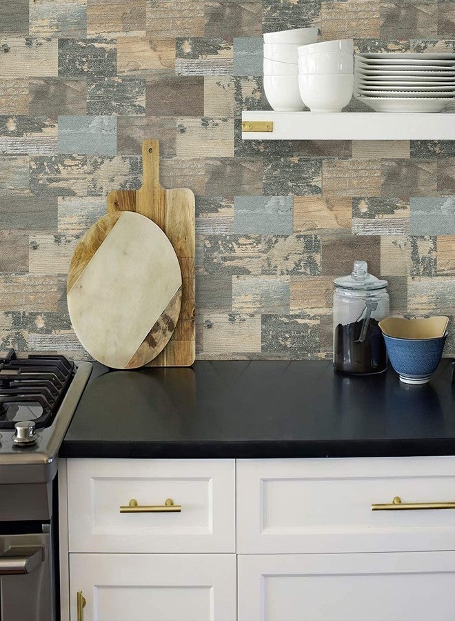 DEWOO 20-Sheet DEWOO Peel and Stick Self Adhesive Wall Tiles Kitchen Backsplash Distressed Wood Look,Vintage Old Fashion (13.5" x 11.4") - Image 3