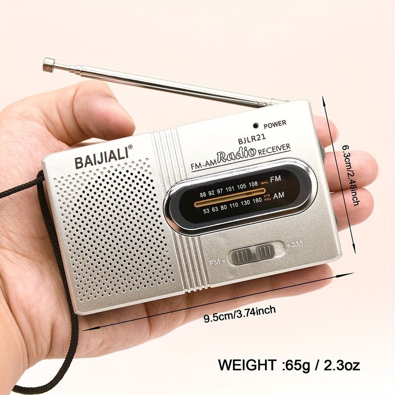 Silvery Portable AM FM Radio With Telescopic Antenna And Stereo Speakers - Image 2
