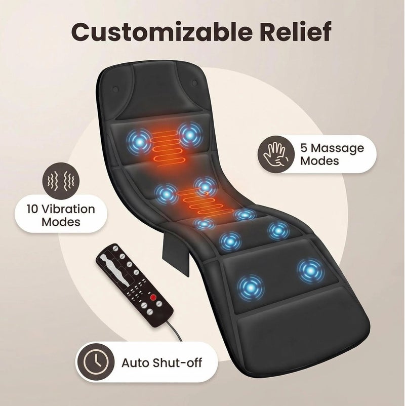 واي آند دي تصميم قابل للطي ومحمول وسادة تدليك لكامل الجسم وسادة كرسي تدليك اهتزازي مع وظيفة الإيقاف التلقائي وسادة تدليك الظهر لتخفيف توتر عضلات الرقبة والظهر تدليك لكامل الجسم مع 10 مستويات اهتزاز ومحركات 5 أوضاع تدليك - Image 2