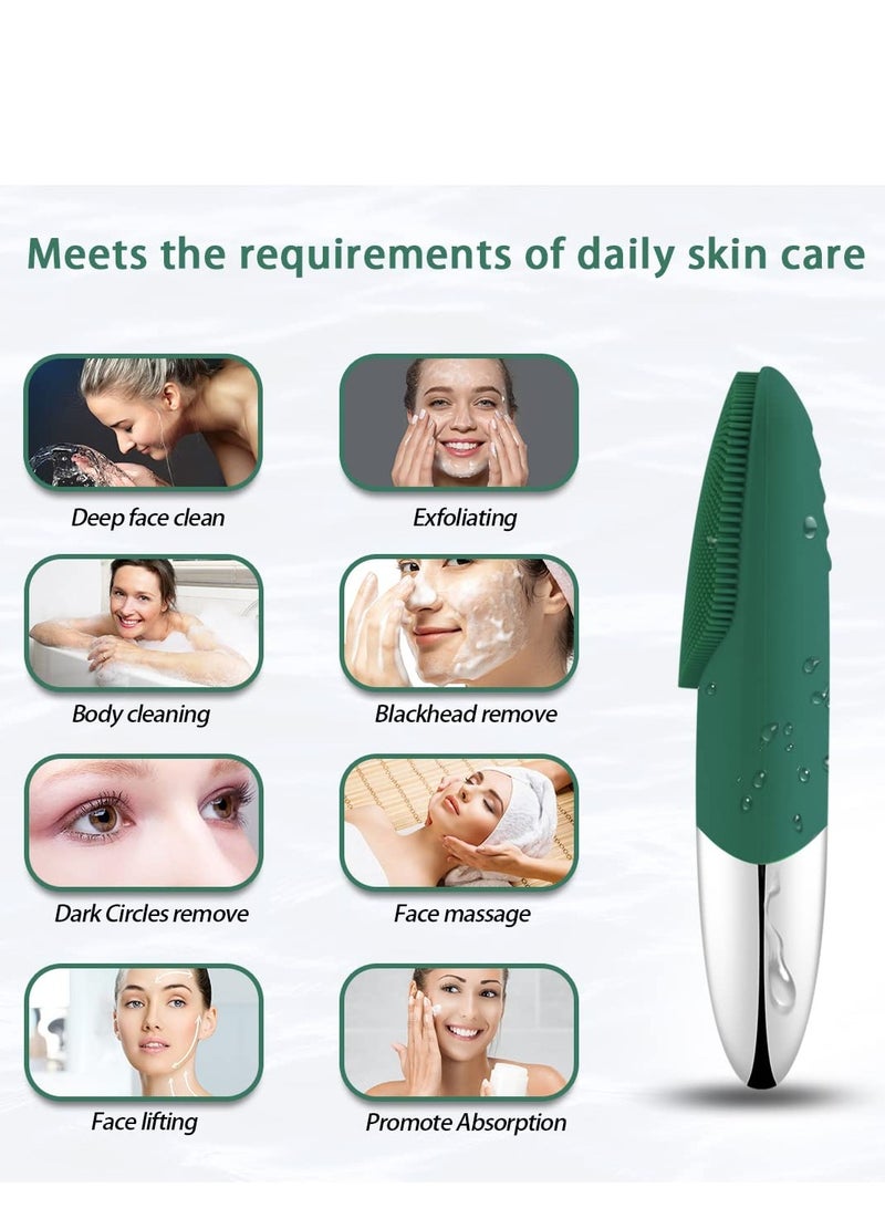 Facial Cleansing Brush, Silicone Face Scrubber, IPX7 Waterproof, Green - Image 5