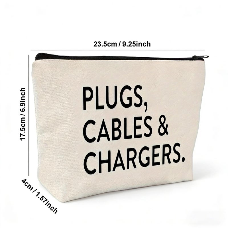 Electronics Cable Organizer Bag White Durable Fabric Travel Case For Chargers Home Office Accessories Zipper Closure - Image 3