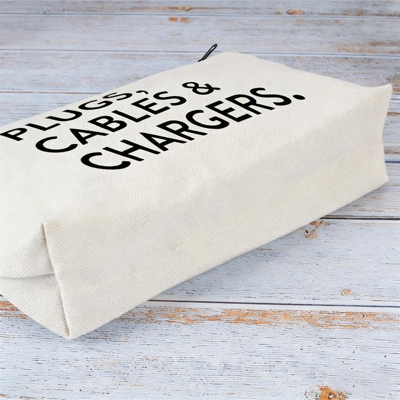 Electronics Cable Organizer Bag White Durable Fabric Travel Case For Chargers Home Office Accessories Zipper Closure - Image 5