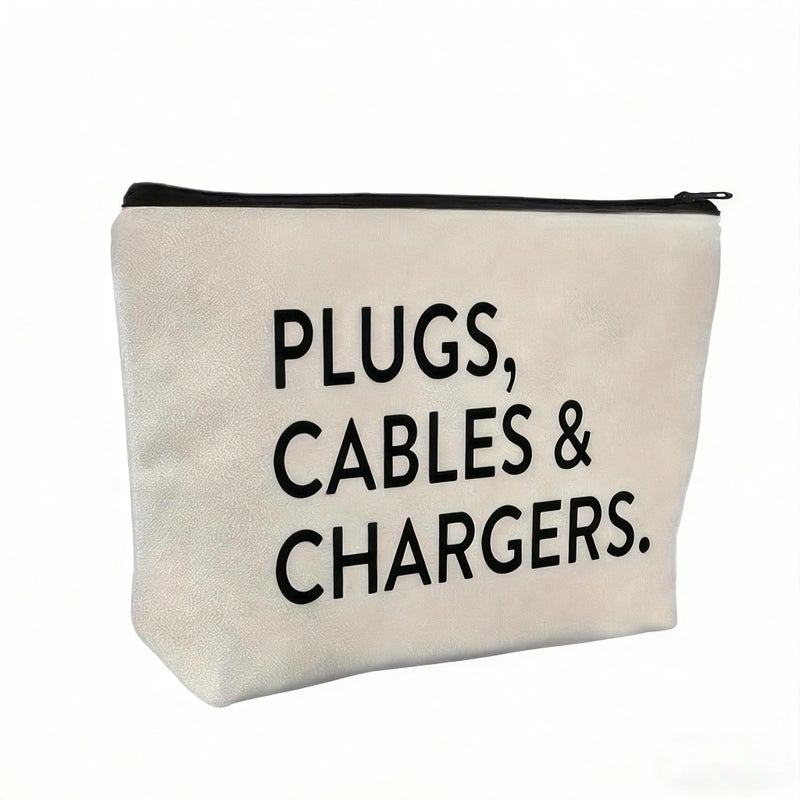 Electronics Cable Organizer Bag White Durable Fabric Travel Case For Chargers Home Office Accessories Zipper Closure - Image 4