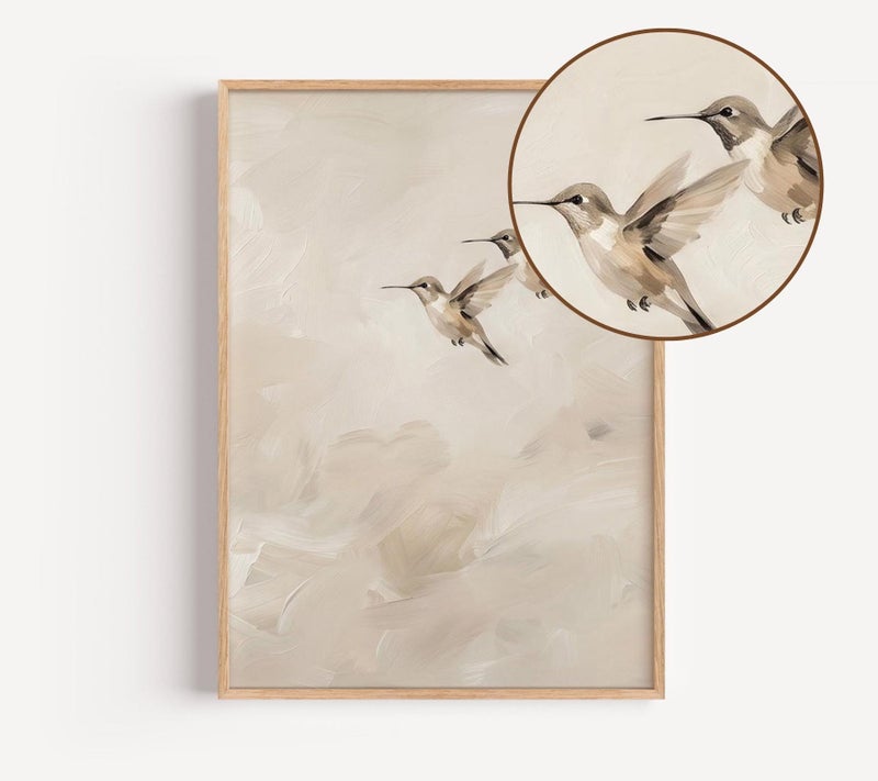 TNESSENTIAL Flying Hummingbirds Poster, Framed Wabi Sabi Nature Art, Minimalist Bird Print for Above Dresser, Neutral Bedroom Decor - Image 5