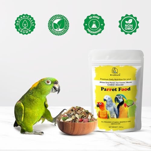 BirdShala Parrot Food for All Life Stages African Grey Parrot,Sun Conure,Macaw,Lovebird and Alexander Premium Seed Blend of Grains, Nuts & Fruit Pellets 500Gm - Image 5