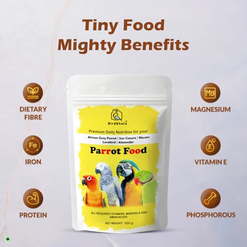 BirdShala Parrot Food for All Life Stages African Grey Parrot,Sun Conure,Macaw,Lovebird and Alexander Premium Seed Blend of Grains, Nuts & Fruit Pellets 500Gm - Image 4