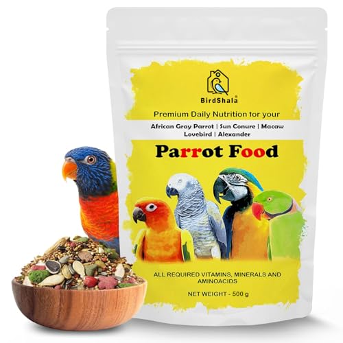 BirdShala Parrot Food for All Life Stages African Grey Parrot,Sun Conure,Macaw,Lovebird and Alexander Premium Seed Blend of Grains, Nuts & Fruit Pellets 500Gm - Image 1