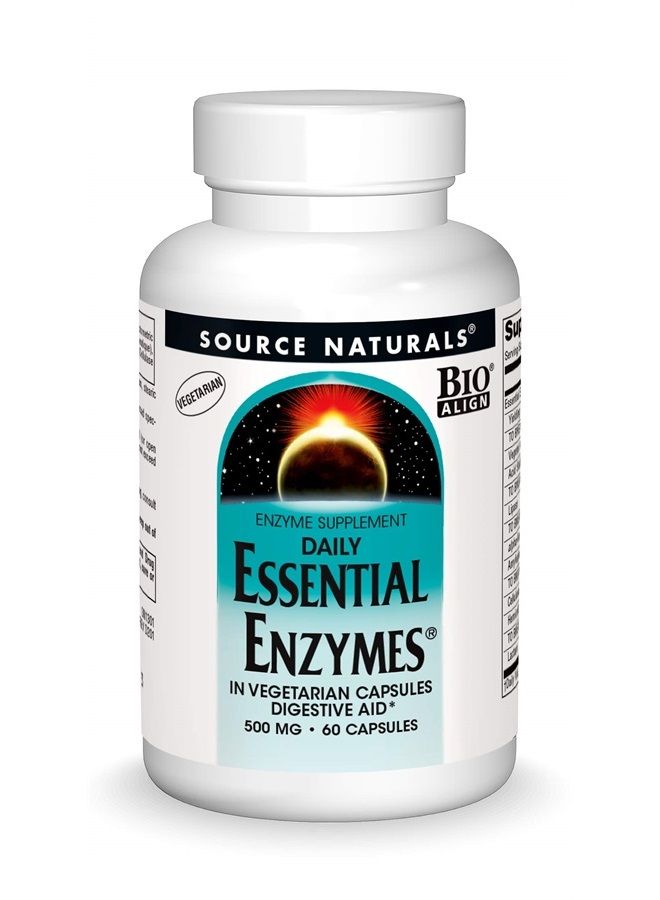 Source Naturals إنزيمات أساسية 500 ملغ مكمل إنزيمات متعددة متوافقة حيوياً دفاع عشبي للهضم، الغاز، الإمساك وتخفيف الانتفاخ - يدعم الجهاز المناعي - 60 كبسولة نباتية - Image 1