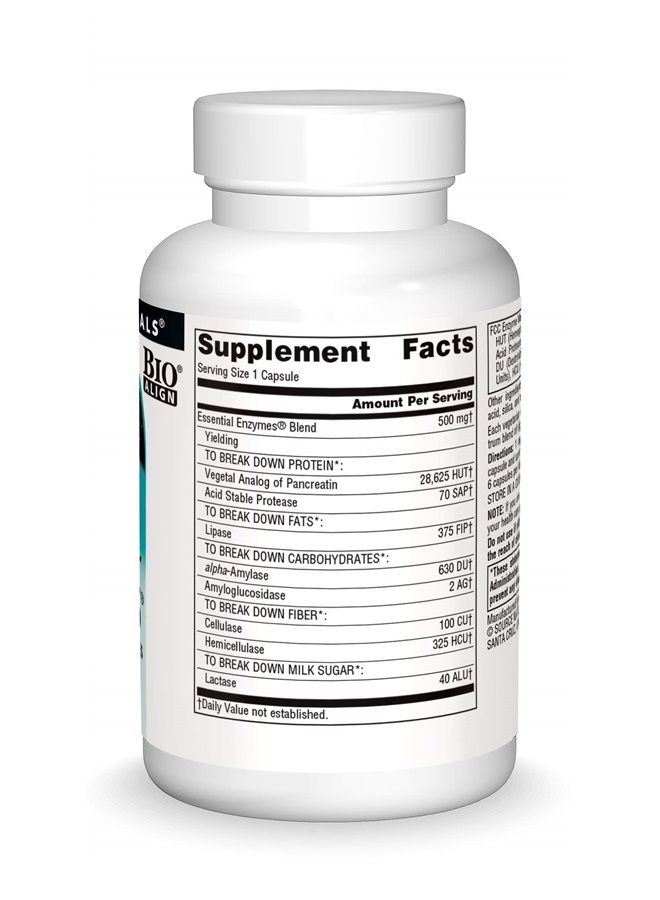 Source Naturals إنزيمات أساسية 500 ملغ مكمل إنزيمات متعددة متوافقة حيوياً دفاع عشبي للهضم، الغاز، الإمساك وتخفيف الانتفاخ - يدعم الجهاز المناعي - 60 كبسولة نباتية - Image 3