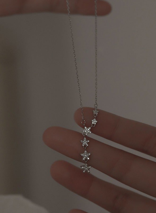 DUNISO Star Y Necklace 925 Sterling Silver Star Choker Necklace Silver Crystal Star Drop Choker Chain Pendant Necklace Simple Necklace Chain Jewelry  for Women Teen Girls - Image 3