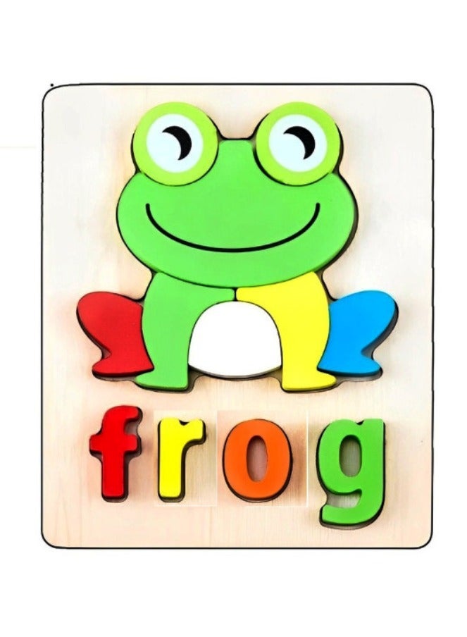 Colorful Wooden 3D Puzzles, Shape Design with Names, Teacher Parents Early Learning Support Tools, Attractive Colors and Patterns, Montessori Motor Skill Develop Toys, Ideal Kids Gift (Frog Shape) - Image 1