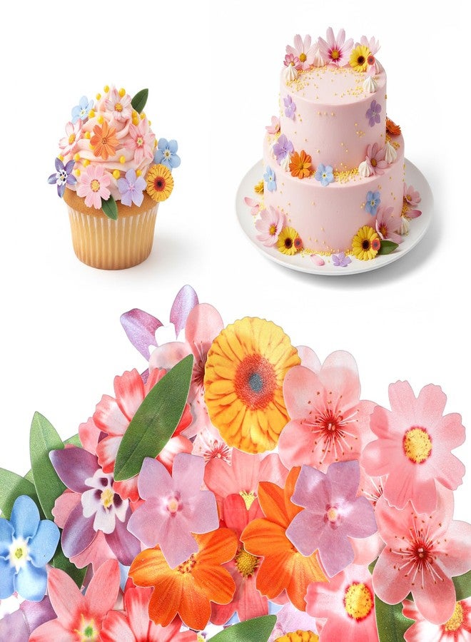 Matwsec 50PCS Edible Flowers Cake Decorations Edible Flowers for Cakes Flower Cupcake Toppers for Wedding Birthday Themed Party Cake Bridal Shower Decoration - Image 1