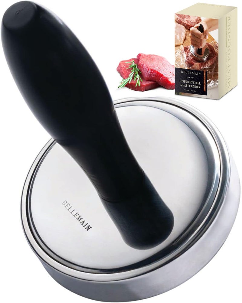 Bellemain Meat Pounder Flattener EasyGrip Meat Tenderizer Stainless Steel Meat Mallet for Cooking Meat Hammer Chicken Tenderizer Meat Smasher Utensil Kitchen Mallet Meat Masher Tool