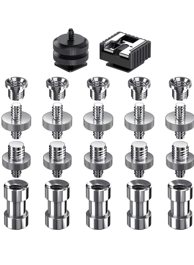 SOLARAE Camera Screw Mount Kit, 22pcs 1/4" and 3/8" Converter Thread Screw Adapter Mount Camera Hot Shoe Kit for DSLR Camera/Tripod/Monopod/Light Stand - Image 1
