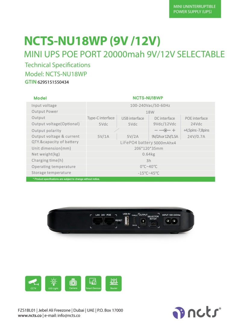 NCTS NU18WP Mini UPS POE Port 20000mAh 9V 12V SELECTABLE 18 Watts UPS Power Supply Multifunctional Power Buck Up - Image 4