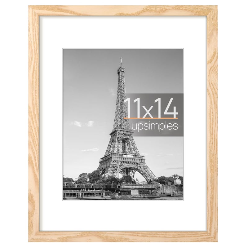 upsimples 11x14 Picture Frame  Display Pictures 8x10 with Mat or 11x14 Without Mat  Wall Hanging Photo Frame  Natural  1 Pack