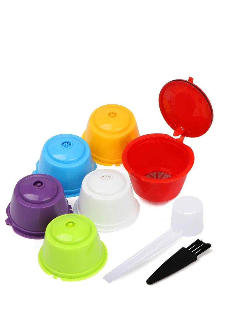 Excefore Coffee Capsule Refillable Reusable 6 pcs Colorful Refillable Capsule Pod Compatible Filter Cups BPA Free Coffee Pods with 1 Plastic Spoon and 1 Cleaning Brush - Image 1
