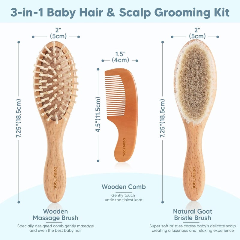 DEBETOOL Baby Hair Brush and Comb Set for Newborns  Toddlers  Wooden Baby Brush Set With Soft Goat Bristle and Toddler Comb Ideal for Cradle Cap - Image 2