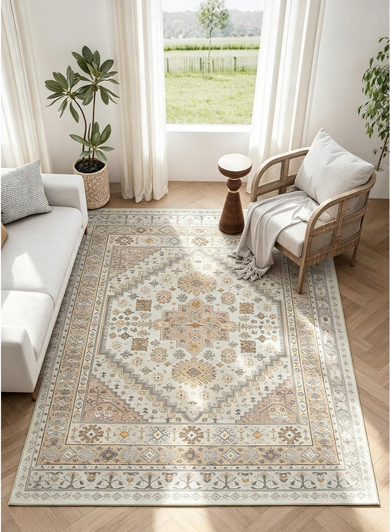 VUCATIN 160x230cm Persian Ethnic Style Living Room Rug, Vintage Bohemian Bedside Carpet for Bedroom, Faux Wool Non-Slip Sofa Coffee Table Mat, Large Area Floor Carpet for Home - Image 1