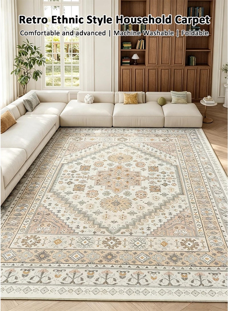 VUCATIN 160x230cm Persian Ethnic Style Living Room Rug, Vintage Bohemian Bedside Carpet for Bedroom, Faux Wool Non-Slip Sofa Coffee Table Mat, Large Area Floor Carpet for Home - Image 2