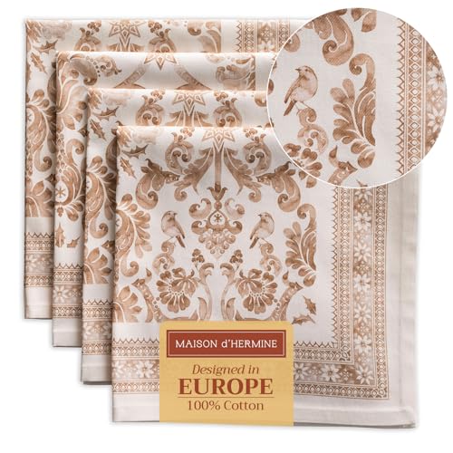 Maison d' Hermine Cloth Napkins Set of 4 100% Cotton for Thanksgiving Christmas Decorations Everyday Reusable Square Fall Napkins Cloth Washable Dinner Party (Allure, 20"x20") - Image 1