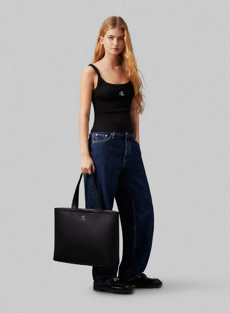 Calvin Klein Jeans Women's Slim Tote Bag - Pebbled faux leather exterior, Black