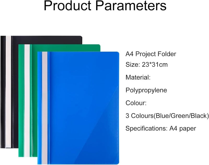 Amest A4 Project Folders, Plastic Presentation Document Files Folders, A4 Report Organiser Holder with Transparent Cover And Fastener, 3 Colours (Pack of 6) - Image 3