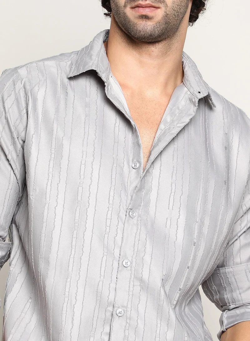 كامبوس سوترا Men's Cloud Grey Ripple-Edge Shirt