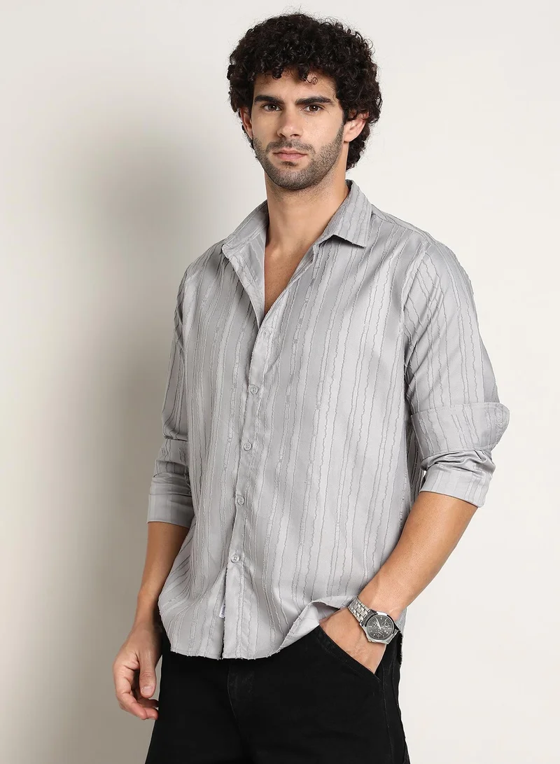 كامبوس سوترا Men's Cloud Grey Ripple-Edge Shirt