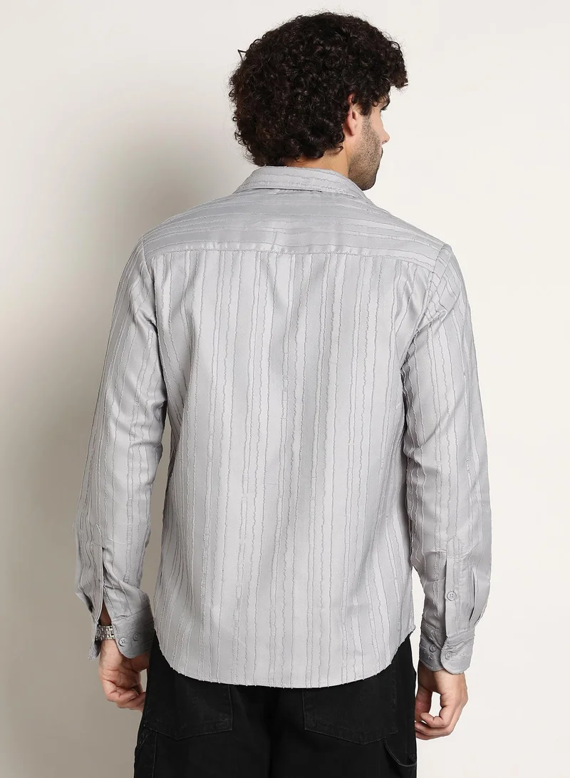 كامبوس سوترا Men's Cloud Grey Ripple-Edge Shirt
