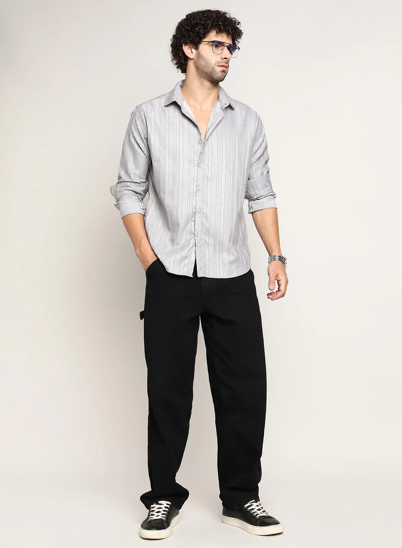 كامبوس سوترا Men's Cloud Grey Ripple-Edge Shirt