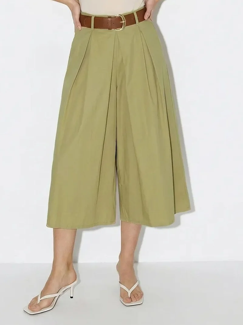 بيانكو لوتشي LUCCI High-waist Wide-leg Pleated Culottes