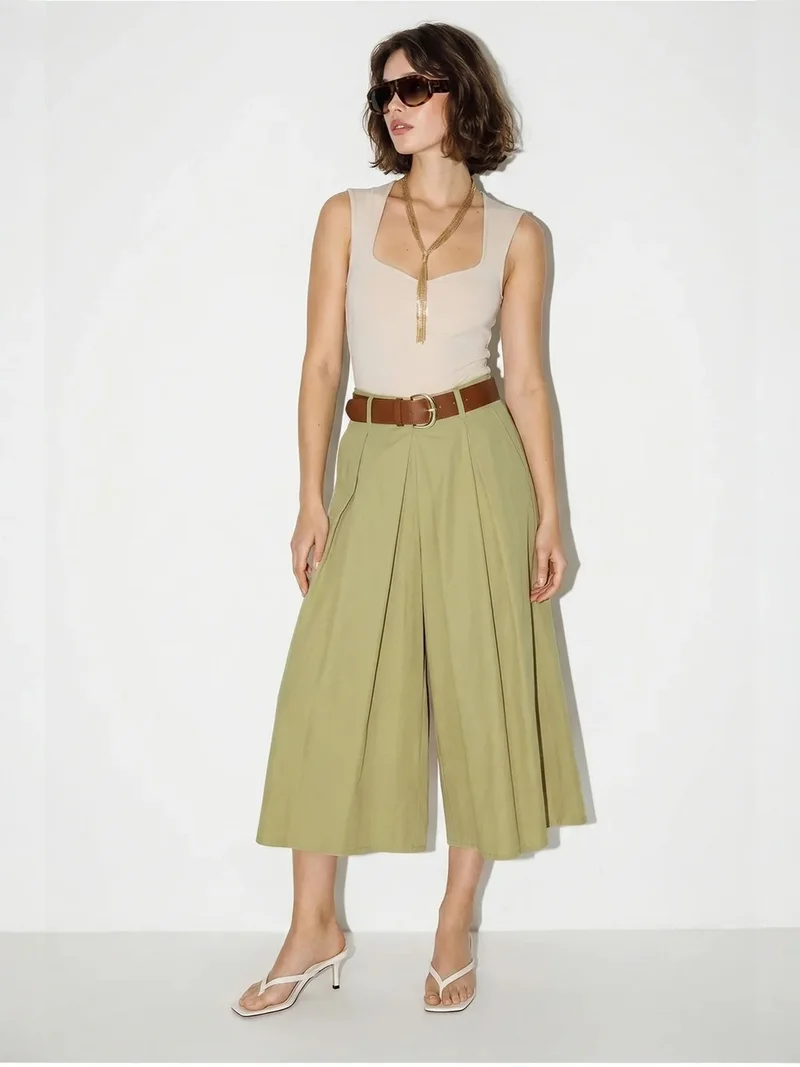 بيانكو لوتشي LUCCI High-waist Wide-leg Pleated Culottes