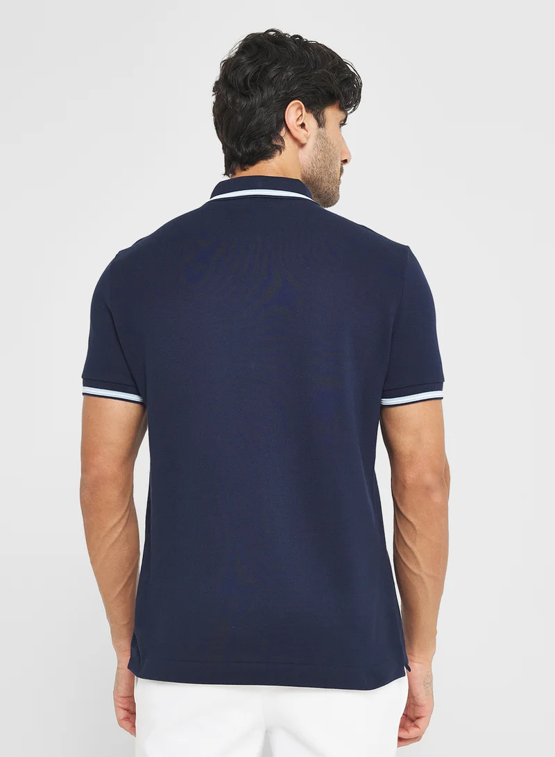 LACOSTE Regular Fit  Stripe Collar Piqué Polo