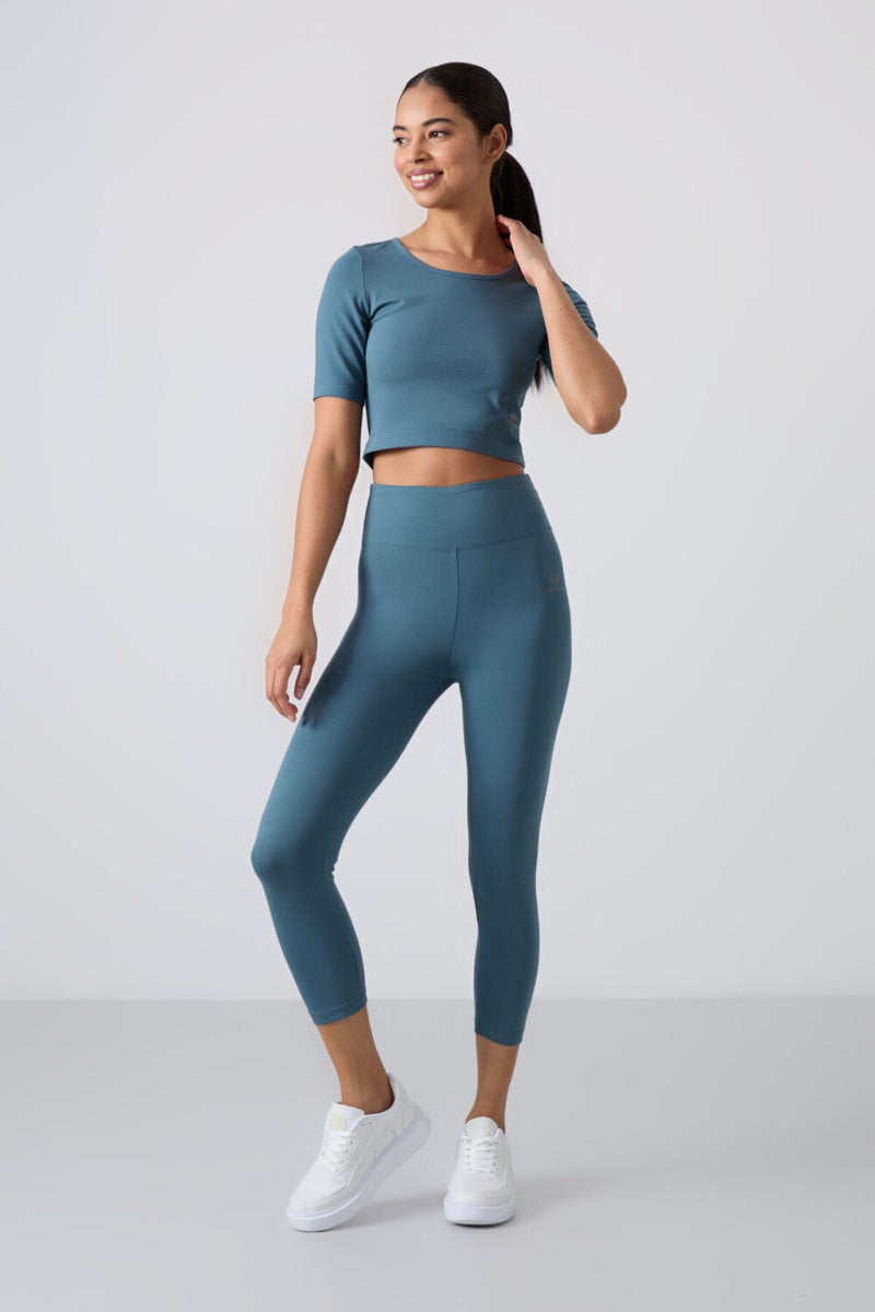 Tommy Life Forest Green High Waist Capri-Crop T-Shirt Slim Fit Women's Leggings Set - 95285  - Image 1