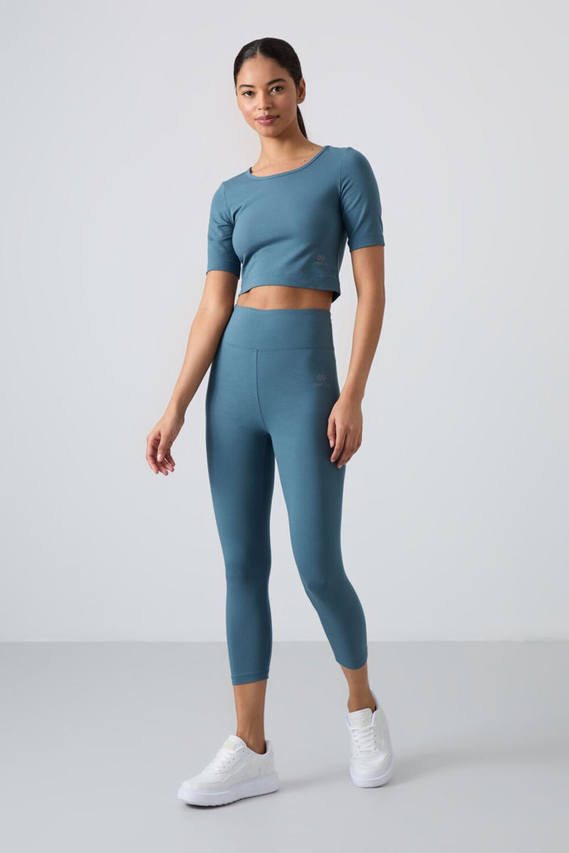 Tommy Life Forest Green High Waist Capri-Crop T-Shirt Slim Fit Women's Leggings Set - 95285  - Image 3