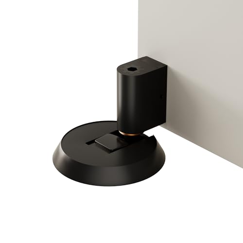 SAILANKA Brass Windproof Door Stoppers Heavy Duty Mechanical Floor Door Stop Height Adjustable Keep Door Open Door Catch Holder Wall Protect with Screws Matte Black 1 Pack - Image 1