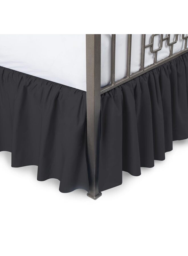 تنورة سرير كاملة مكشكشة مع زاوية مقسمة، تنورة سرير مكشكشة من القطن 400 خيط أسود، 60 × 80 + منسدلة 14 بوصة