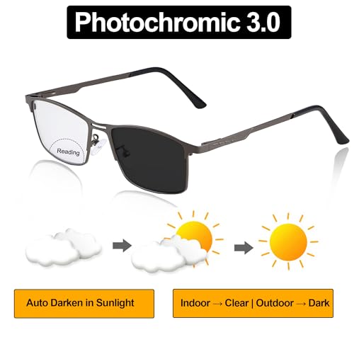 YIMI Photochromic Bifocal Reading Glasses UV Outdoor Sunglasses Computer Anti Blue Light Transition Eyeglasses for Men Women(Black, 2.00, multiplier_x) - Image 2