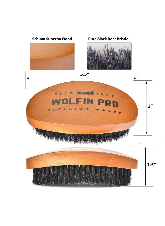 Wolfin Pro - Wolfin Pro- Premium Curved 360 Wave Brush, 100% Natural Schima Superba Wood with Reinforced Pure Black Medium Boar Hair Bristle - Perfect for Wolfing, Creating 360 Layer Hair Waves, Cultivating Beards - Image 1