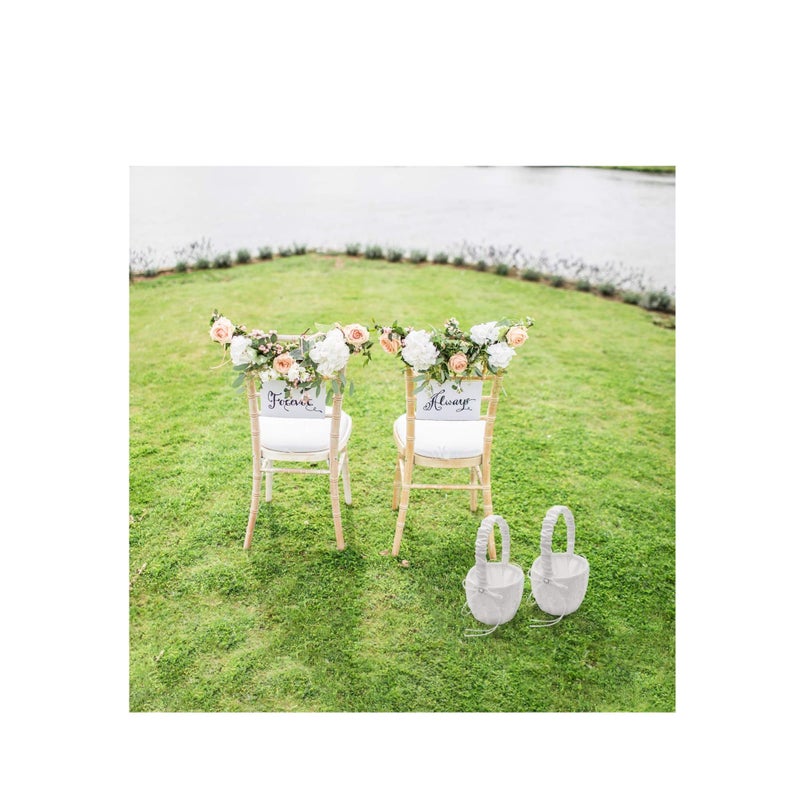 SOLARAE 2 Pack White Flower Girl Basket Wedding Basket for Flower Girls  Satin Flower Girl Basket - Image 3